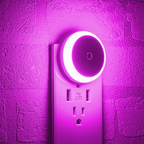 Miniatura 9 de Luz nocturna LED azul, enchufable, sensor inteligente del atardecer al amanecer, luz nocturna redonda pequeña, ahorro de energía, luz nocturna