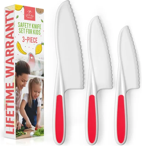 Miniatura 10 de Zulay - Juego de cuchillos infantiles de 3 piezas para cocinar y hornear reales, cuchillos para niños pequeños para cortar frutas, verduras y Azul