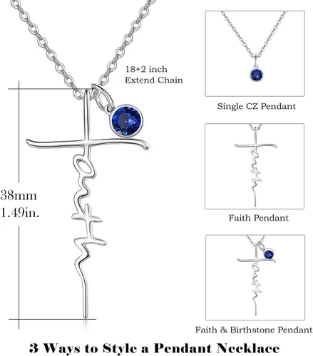 Miniatura 5 de PRAYMOS - Collar de plata de ley 925 con dije de cruz lateral, para mujer, ópalo sintético, cadena de 18 pulgadas y extensor ajustable de 2 pulgadas