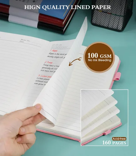 Miniatura 5 de Ansopu Cuaderno rayado para mujeres, A5 100 GSM papel grueso, diario de cuero rosa para escribir, diario de viaje 160 páginas (14.6 x 21.3 cm)