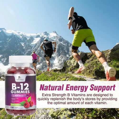 Miniatura 7 de Gomitas energéticas de vitamina B12, 3000 mcg por porción extra fuerte B 12 gomita para metabolismo, apoyo inmunológico, suplementos dietéticos