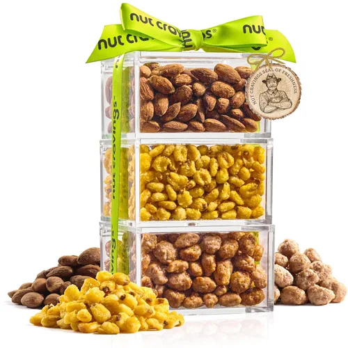 Miniatura 12 de NUT CRAVINGS - Cesta de regalo de frutas secas y nueces mixtas, torre roja + cinta de corazón (12 surtidos), arreglo de alimentos, paquete