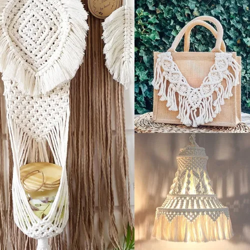 Miniatura 7 de jijAcraft Cuerda de algodón de 1/4 pulgadas, cuerda de macramé blanca de 0.236 in x 65 pies, cuerdas de tendedero de 4 capas para manualidades