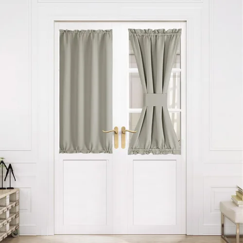 Miniatura 85 de NICETOWN Cortinas opacas unicolor con aislamiento térmico para puerta francesa, granja, oscurecimiento de habitación, puertas y ventanas de Marrón