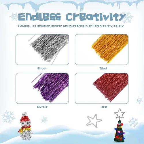 Miniatura 3 de Pipe Cleaners Craft - Tallos de felpilla para manualidades, 100 unidades, limpiadores de felpilla para niños, palos peludos para manualidades