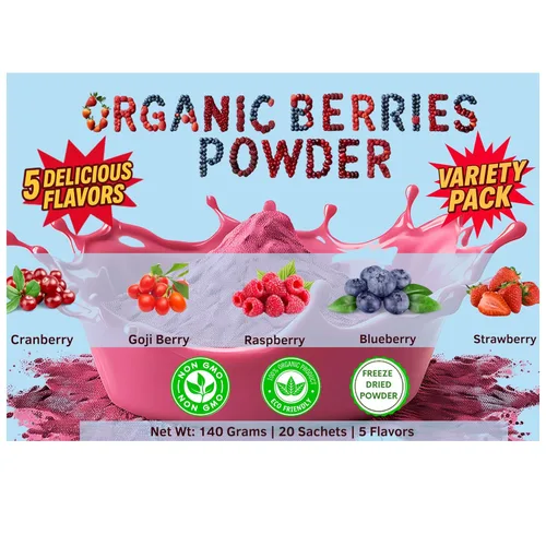 Mezcla orgánica de bayas liofilizadas en polvo, naturalmente rica en antioxidantes y vitamina C, sin azúcar añadida, sin OMG - Batido, yogur y