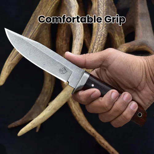 Miniatura 6 de Knives Ranch Cuchillo de Caza Artesanal de 9-1/2"- Cuchillo de Bushcraft y Campamento de Acero Damasco con Espiga Completa- Mango de Palisandro