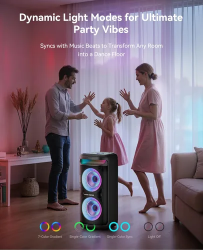 Miniatura 12 de GKD60 - Máquina de karaoke con 2 micrófonos inalámbricos para adultos, altavoz portátil de fiesta Bluetooth, sistema PA de potencia máxima de 500 W