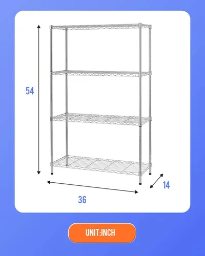 Miniatura 3 de Estantería de alambre comercial de 14 pulgadas de profundidad x 36 pulgadas de ancho x 54 pulgadas de alto, estante de metal con 4 niveles Cromo