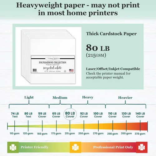 Miniatura 4 de Cardstock Warehouse Foundations 100% blanco reciclado, 12 x 12 pulgadas, 80 libras, 7.58 oz/m², papel de cartulina 100% reciclado, 25 hojas