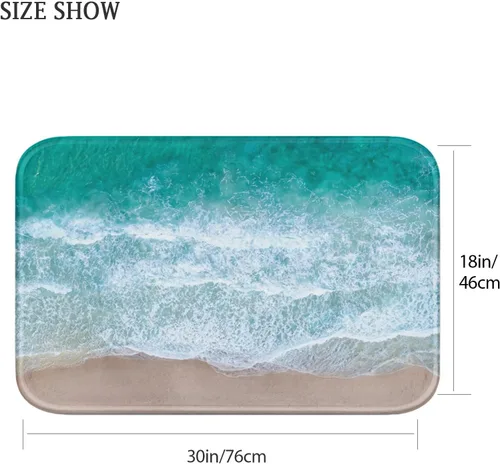 Miniatura 3 de Britimes Alfombra de baño antideslizante para baño, diseño de ondas de arena azul, cubierta lavable, tapete para decoración de baño, 18 x 30
