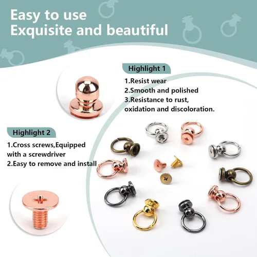 Miniatura 3 de 50 remaches de cabeza redonda con tornillo con destornillador para manualidades, cinturones de cuero, bolsos, teléfono, Cas (dorado)