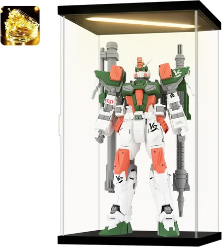 Miniatura 12 de Vitrina de acrílico para coleccionables, cajas de acrílico transparente para exhibir minifiguras, trofeos, casco de construcción iluminado