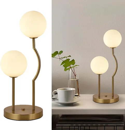 Miniatura 11 de Lámpara de mesa de globo negro de mediados de siglo industrial retro con 2 luces orbiculares de escritorio con globo de vidrio blanco para mesita