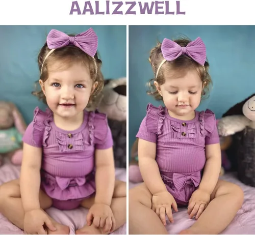 Miniatura 17 de Aalizzwell Body de manga corta para bebé niña con pantalones cortos acanalados