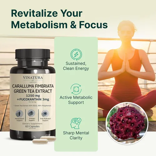 Miniatura 3 de VINATURA Caralluma Fimbriata, EGCG 45% Extracto 1250mg + Fucoxantina 3mg por porción, para apoyo inmunológico, energía y enfoque mental - 60