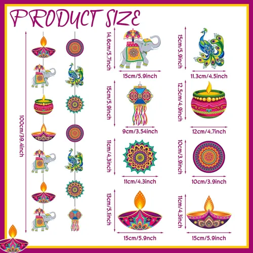 Miniatura 2 de Ceenna 8 piezas de decoración colgante Happy Diwali suministros de decoración india festival de luces colgante banner de sutura Deepavali papel