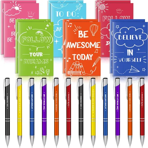 Miniatura 8 de Geyee 24 mini bolígrafos motivacionales, blocs de notas inspiradores, regalos de agradecimiento a granel, diarios pequeños, juego de bolígrafos