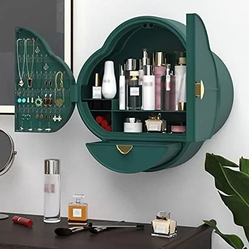 Miniatura 2 de Organizador de maquillaje, caja de almacenamiento de cosméticos, montada en la pared, sin perforaciones, gran capacidad, lápiz labial, productos