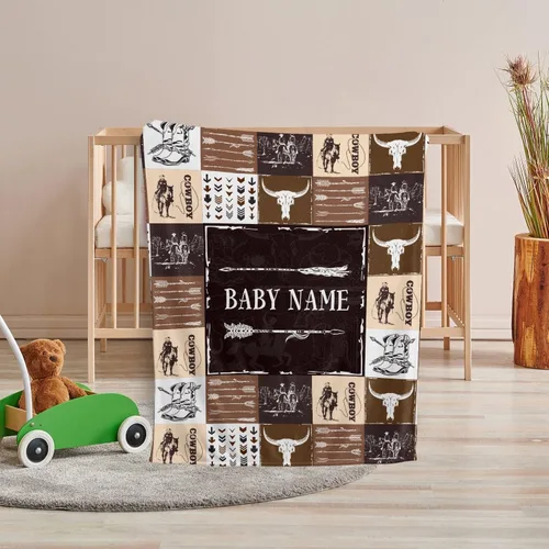 Miniatura 6 de Mantas de vaquero para bebé, manta de bebé occidental personalizada para niños, mantas de forro polar para niñas, nombre personalizado de 3 tamaños