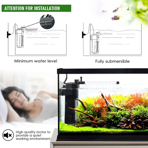 Miniatura 5 de AQQA Filtro interno para acuario, filtro de energía sumergible en el tanque con flujo de agua ajustable, filtro de esponja ultra silencioso
