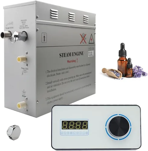Superior Encore - Kit generador de ducha de vapor de 6 kW con teclado blanco horizontal y juego de 6 aceites de aromaterapia, generador de baño de