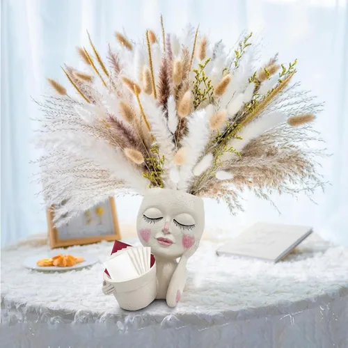 Miniatura 6 de Maceta con Rostro - Macetas Dobles para Plantas de Interior y Exterior, Resina, Cabeza de Planta con Agujero de Drenaje, Linda Cara de Dama, Macetas