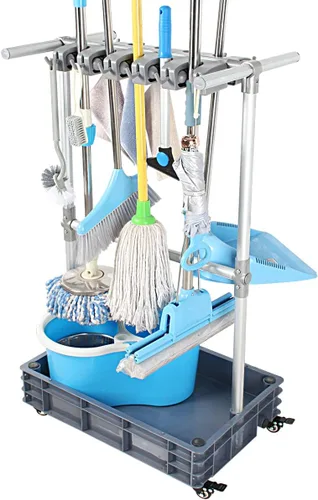 Soporte para escoba y trapeador, para poner trapeadores mojados, soporte portátil para trapeador, para jardín, garaje, escuelas, hospitales,