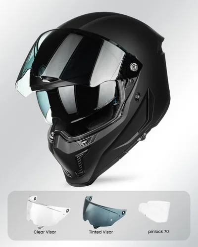 Miniatura 4 de ILM Casco de motocicleta de cara completa DOT ECE Powersports (negro mate, XL) y auriculares Bluetooth con sistema de alta fidelidad