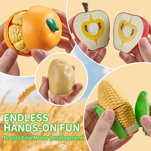 Miniatura 4 de Juegos de comida de juguete para la cocina de los niños, juguetes de comida de simulación de paja de trigo con cesta de picnic para niños y manta