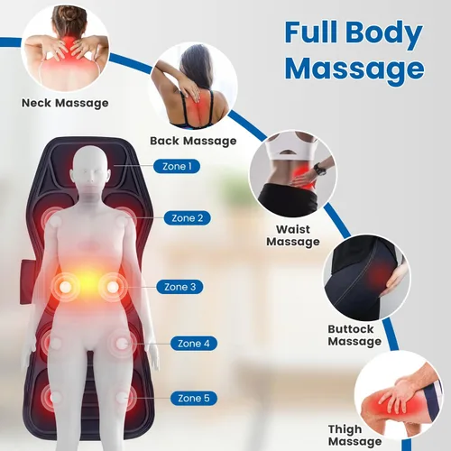 Miniatura 4 de Alfombrilla de masaje de cuerpo completo, almohadilla para silla de masaje de espalda con calor, motores de vibración multifuncionales, masajeador