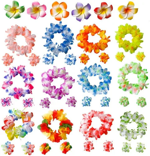 Miniatura 3 de 50 piezas suaves hawaianas Leis Luau decoraciones de fiesta tropicales regalos de fiesta Lei Hawaiian Flower Clip para el pelo, diademas y pulseras