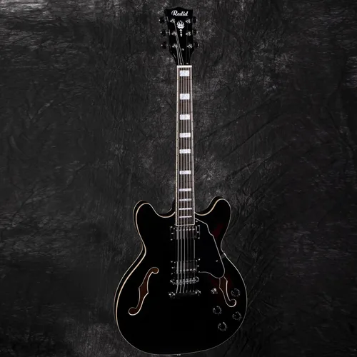 Miniatura 3 de Redid Guitarra eléctrica de cuerpo semihueco RD-100 Guitarra de jazz con agujero F, cuello de arce, pastillas humbucker (negro)