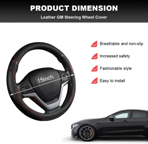 Miniatura 2 de Funda para volante de automóvil, 15 pulgadas, de cuero de alta calidad, transpirable, antideslizante, protector universal para volante cómodo