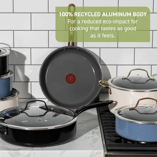 Miniatura 3 de T-fal Preserve Ceramic, juego de utensilios de cocina antiadherentes de 13 piezas, apto para horno y asador hasta 350 °F, incluye olla, cacerolas