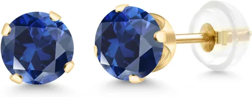 Gem Stone King Aretes solitarios con piedra natal de oro de 14 quilates | Redondos de 0.236 in | Aretes de oro para mujeres y hombres