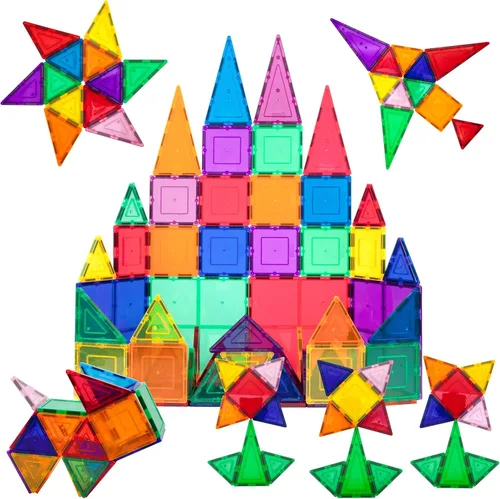 Miniatura 7 de PicassoTiles Paquete de 60 azulejos magnéticos + estuche de transporte: juego educativo STEAM para niños, incluye organizador de almacenamiento