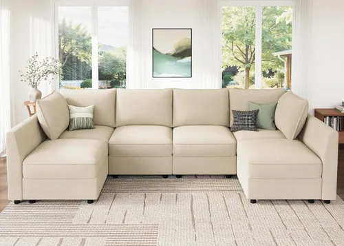 Miniatura 12 de HONBAY Sofá seccional modular con almacenamiento en forma de L sofá seccional, sofás convertibles para sala de estar - verde