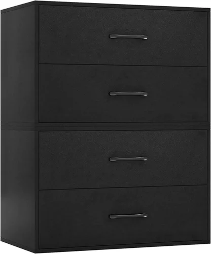 Miniatura 12 de Giantex Cajones apilables para armario, cómoda corta de 2 cajones, cubo de almacenamiento multiusos con almohadillas antiarañazos, dispositivos Negro