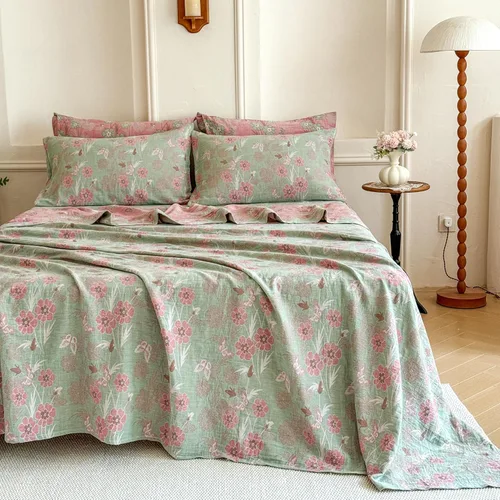 Miniatura 97 de FADFAY Juego de sábanas tamaño King, 100% algodón, elegante ropa de cama de granja con hojas verdes menta y flores blancas, sábana suave