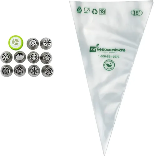 Miniatura 5 de Restaurantware Pastry Tek - Juego de 21 puntas de tuberías rusas duraderas para decoración de tartas, 10 puntas de tubería, 10 bolsas de tuberías