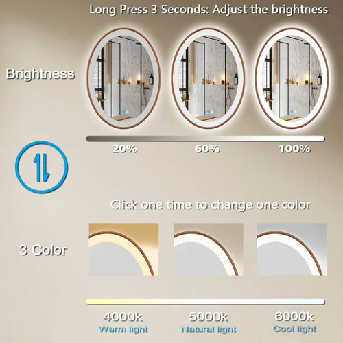 Miniatura 5 de Espejo de madera ovalado LED de 20 x 30 pulgadas con marco de madera clara, espejo de tocador iluminado ovalado con luces para baño, memoria 30 x 20