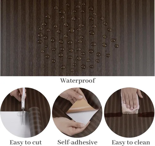 Miniatura 8 de VaryPaper Papel de contacto de madera marrón oscuro, papel tapiz de rayas de madera para pared de dormitorio, extraíble, autoadhesivo, impermeable
