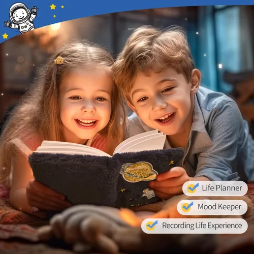 Miniatura 3 de homicozy Diarios del espacio exterior para niños y niñas con cerradura y llaves, diario mullido para niños con 160 páginas rayadas, cuaderno secreto