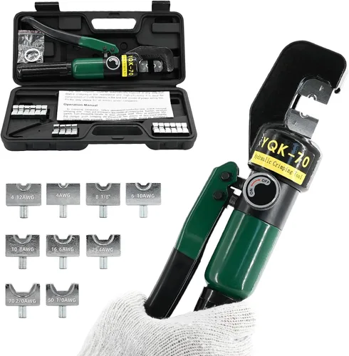 Miniatura 13 de Herramienta de Crimpado Hidráulico de 10 Toneladas - Kit de Crimpado de Cables de Batería y Terminales de 12 AWG a 2/0 AWG con 9 Pares de Troqueles