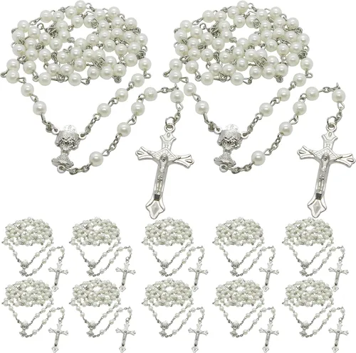 Primera Comunión Recuerdos para Primera Comunión (12 piezas) Rosario de perlas de imitación con detalles chapados en plata/Recuerdos para Primera