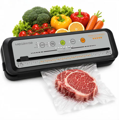 MegaWise Máquina selladora al vacío, potente succión de 80 kPa, sellador automático de alimentos de un solo toque con cortador integrado y bolsas