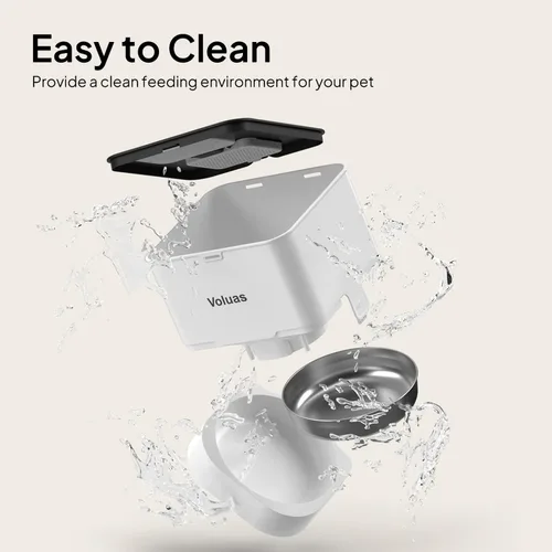 Miniatura 6 de VOLUAS Comederos automáticos para gatos, comedero cronometrado para mascotas para gatos y perros con dispensador de alimentos secos, bolsa blanco
