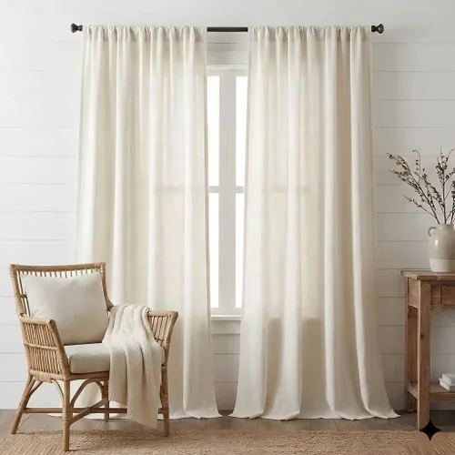 Miniatura 13 de NICETOWN Cortinas transparentes de lino de 84 pulgadas de largo, cortinas transparentes con pinza y bolsillo para barra con pestaña trasera
