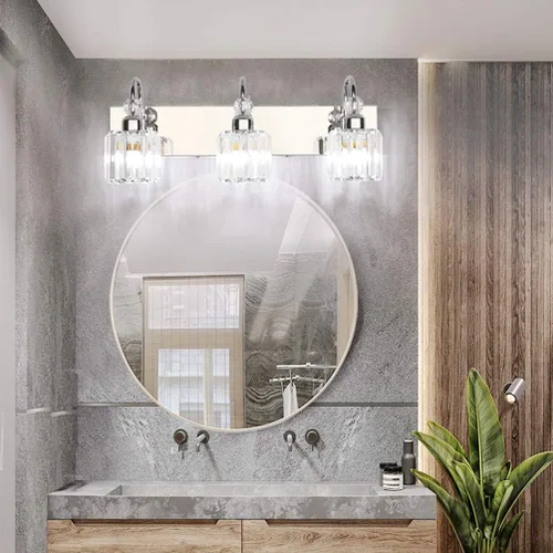 Miniatura 5 de Ralbay Modernas luces LED de cristal para tocador de baño, 3 luces de acero inoxidable, luces de tocador de cristal sobre el espejo, accesorios
